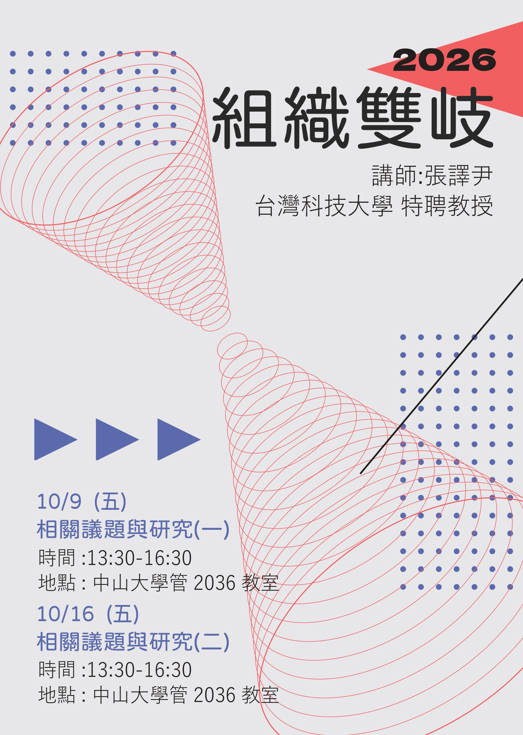 2026-10-9 及10-16 講座資訊 組織雙岐相關議題與研究(講者: 張譯尹 教授)(另開新視窗)